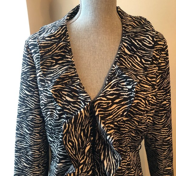Sandro Animal Print Ruffle Front Jacket - Picture 2 of 7